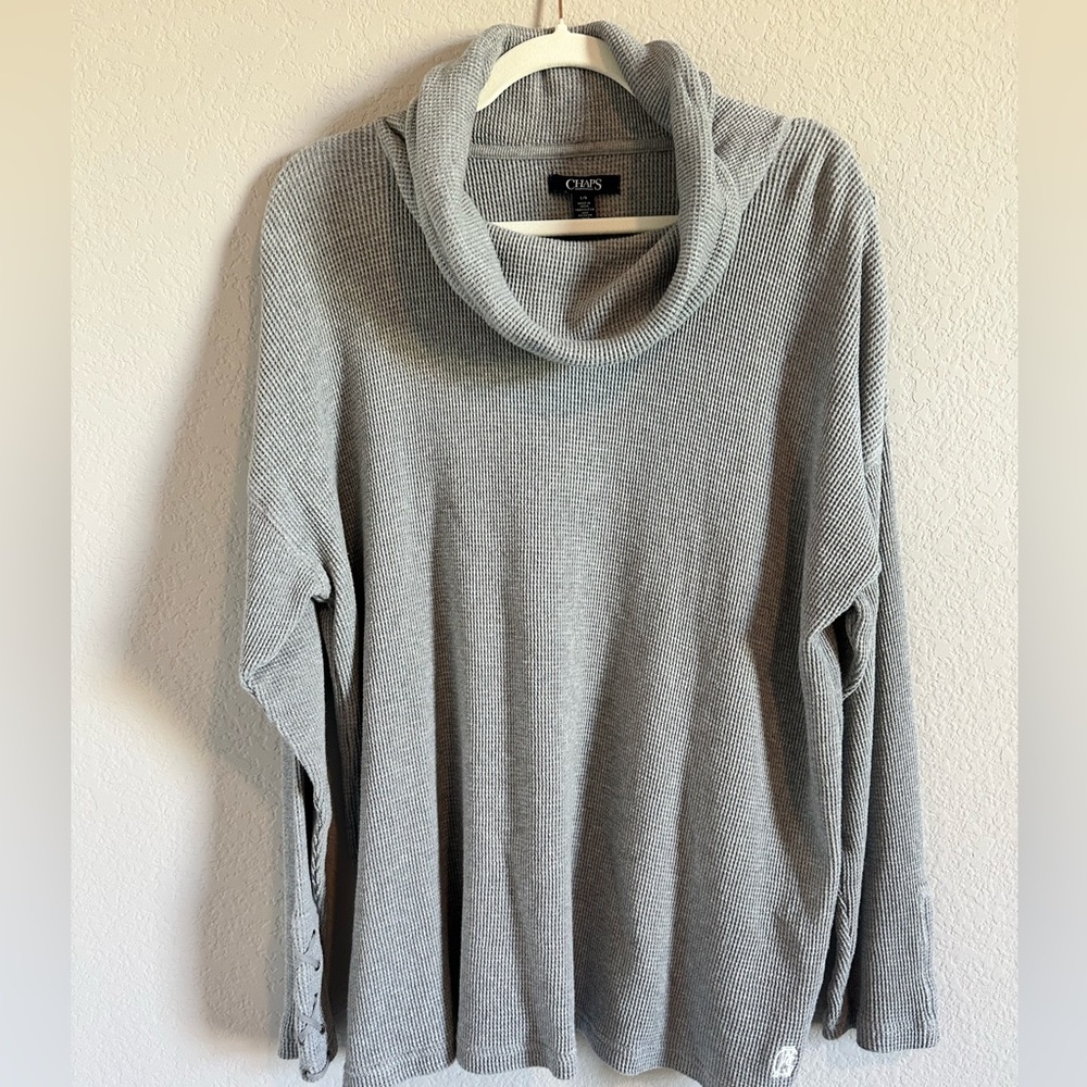 Chaps Light Gray Cowl Neck Waffle Sweater